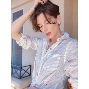 MARINE LAYER NWOT Pinstripe Mini Heart Print Boyfriend Button Down Shirt